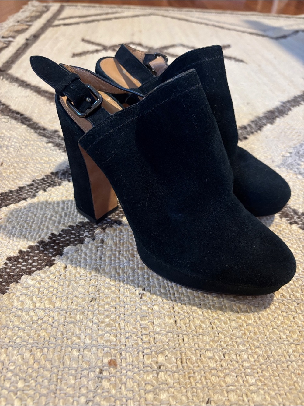 Coach Black Suede Slingback Block Heel Mules